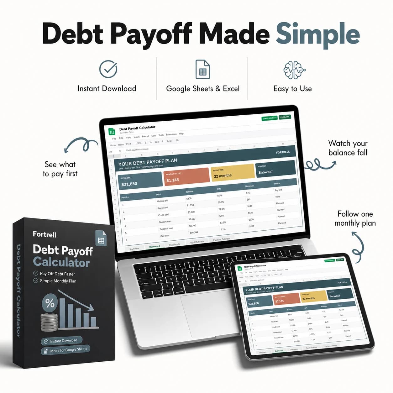 Debt Payoff Calculator | Google Sheets & Excel